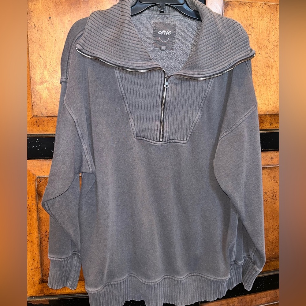 Aerie Charcoal Textured Zip-Up